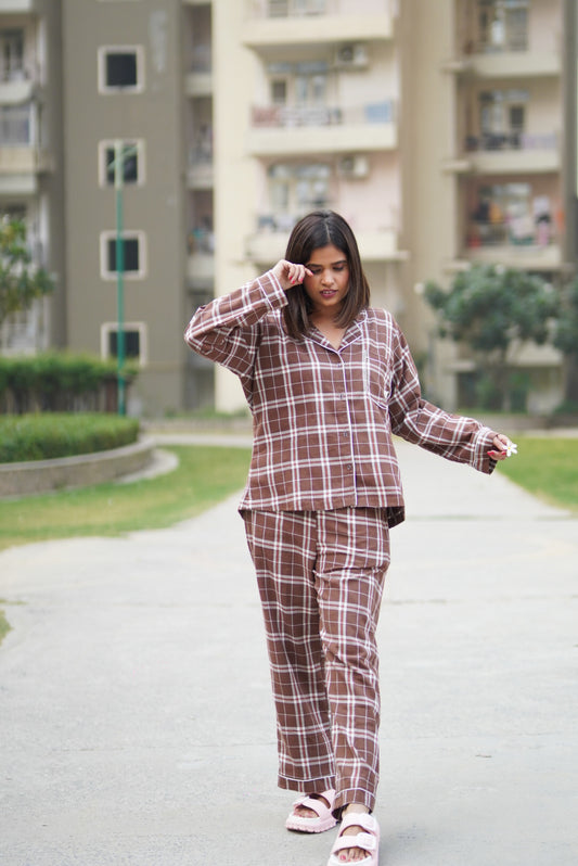 Calm – Brown Check Night Suit