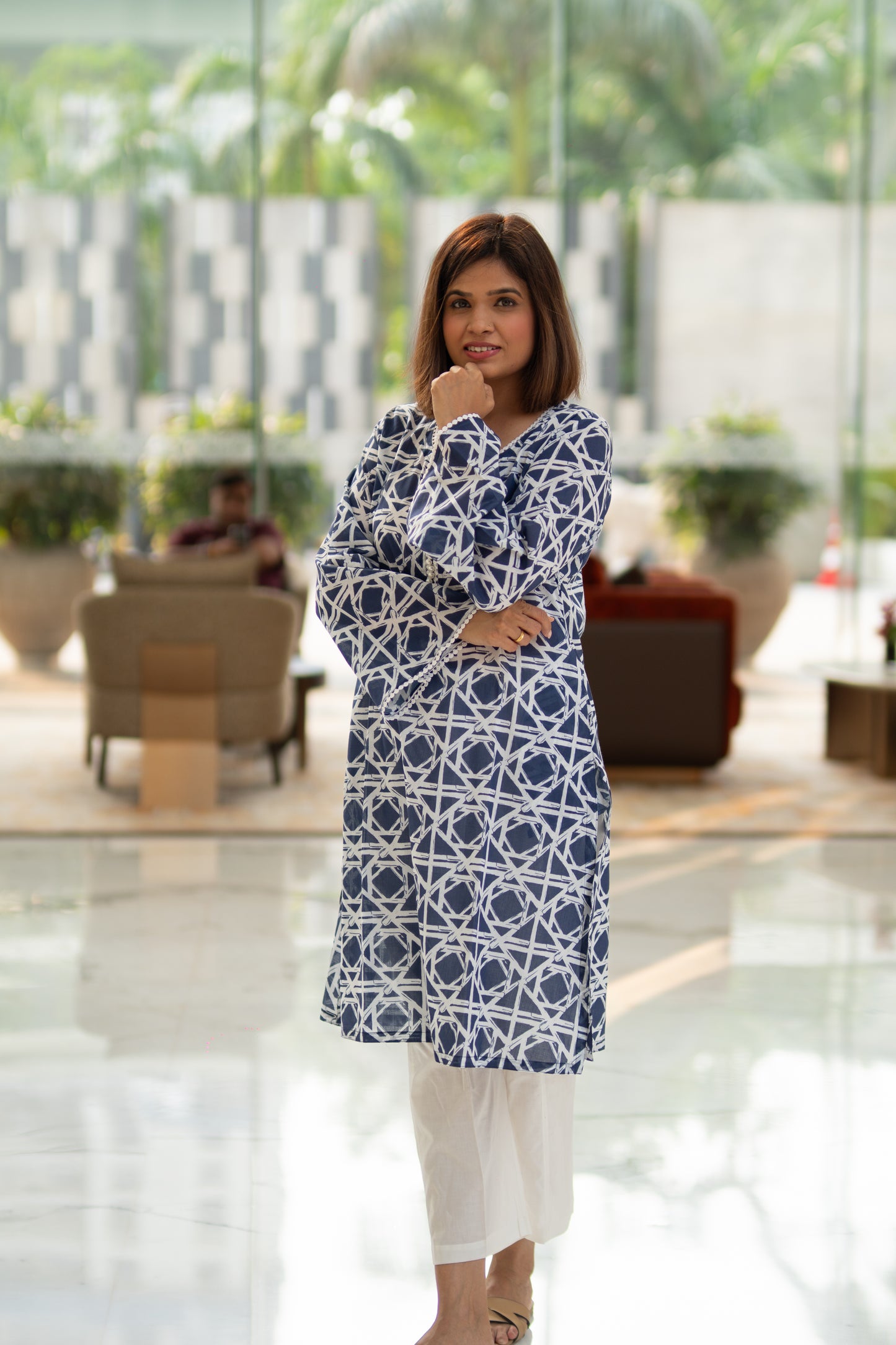 Blue abstract kurta set