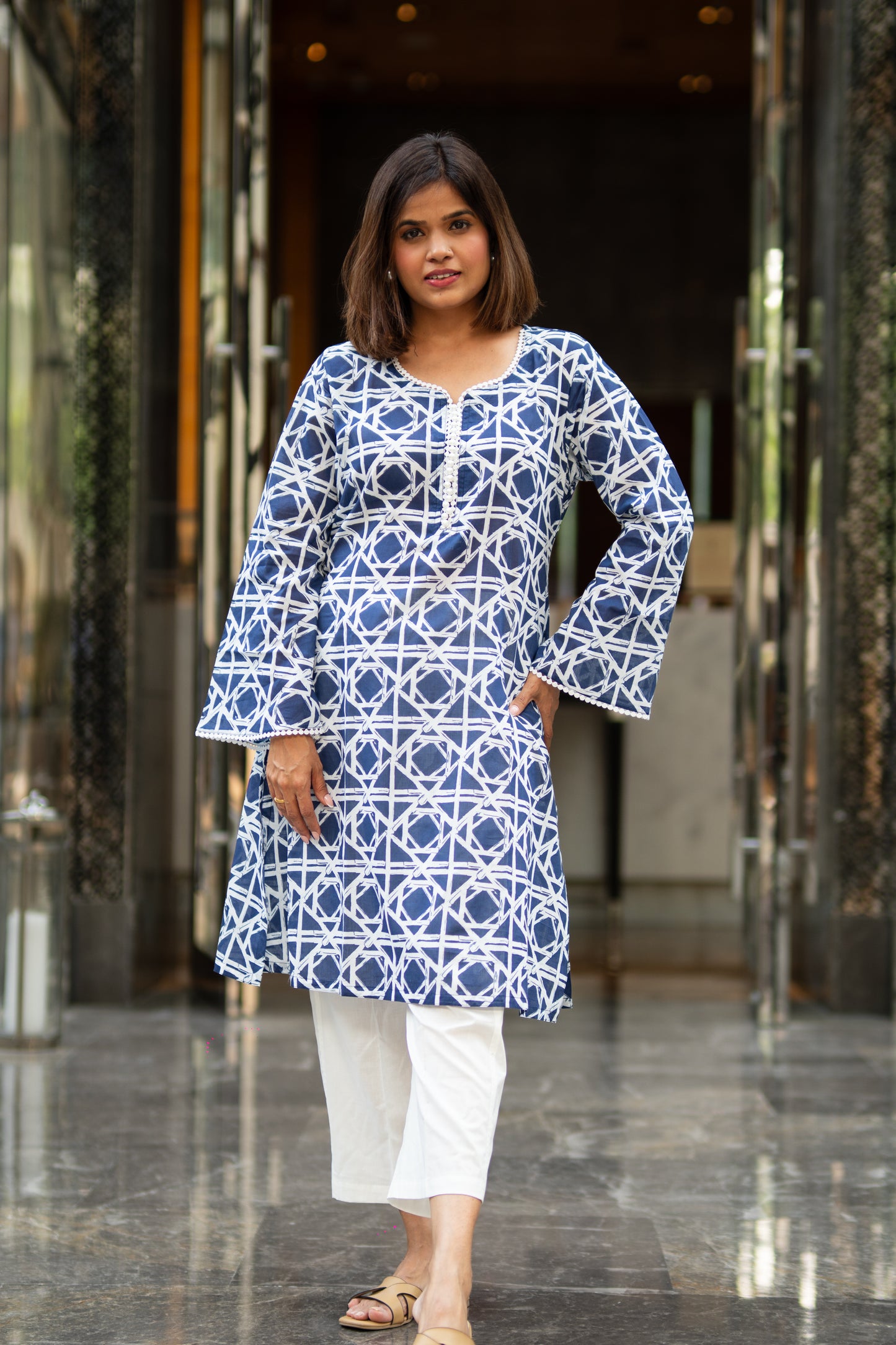 Blue abstract kurta set