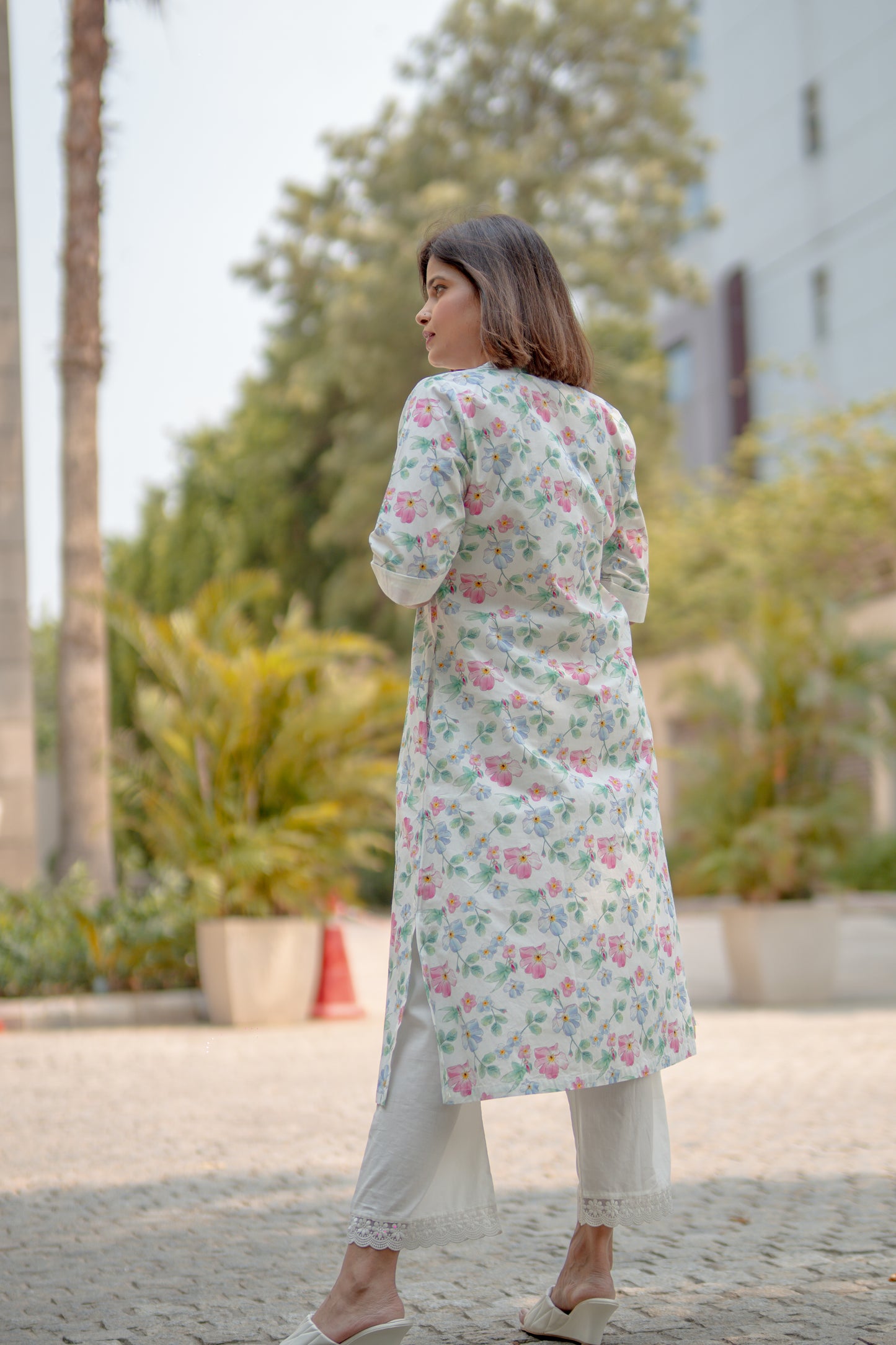 White floral kurta set