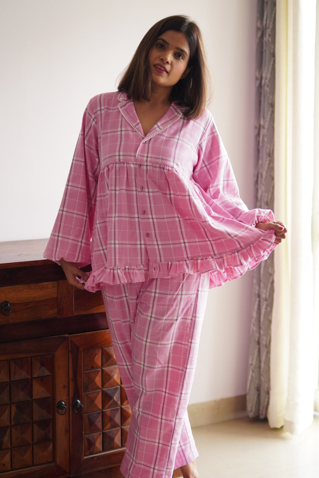 Cuddle – Pink Check Night Suit
