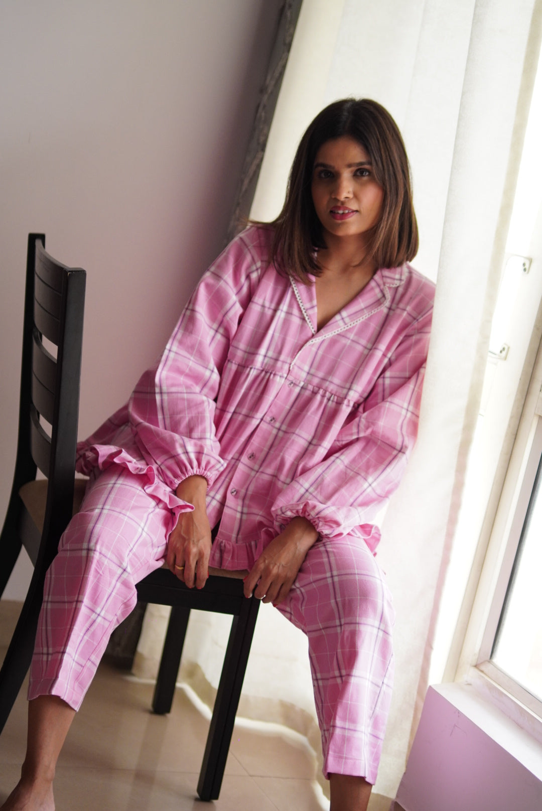 Cuddle – Pink Check Night Suit
