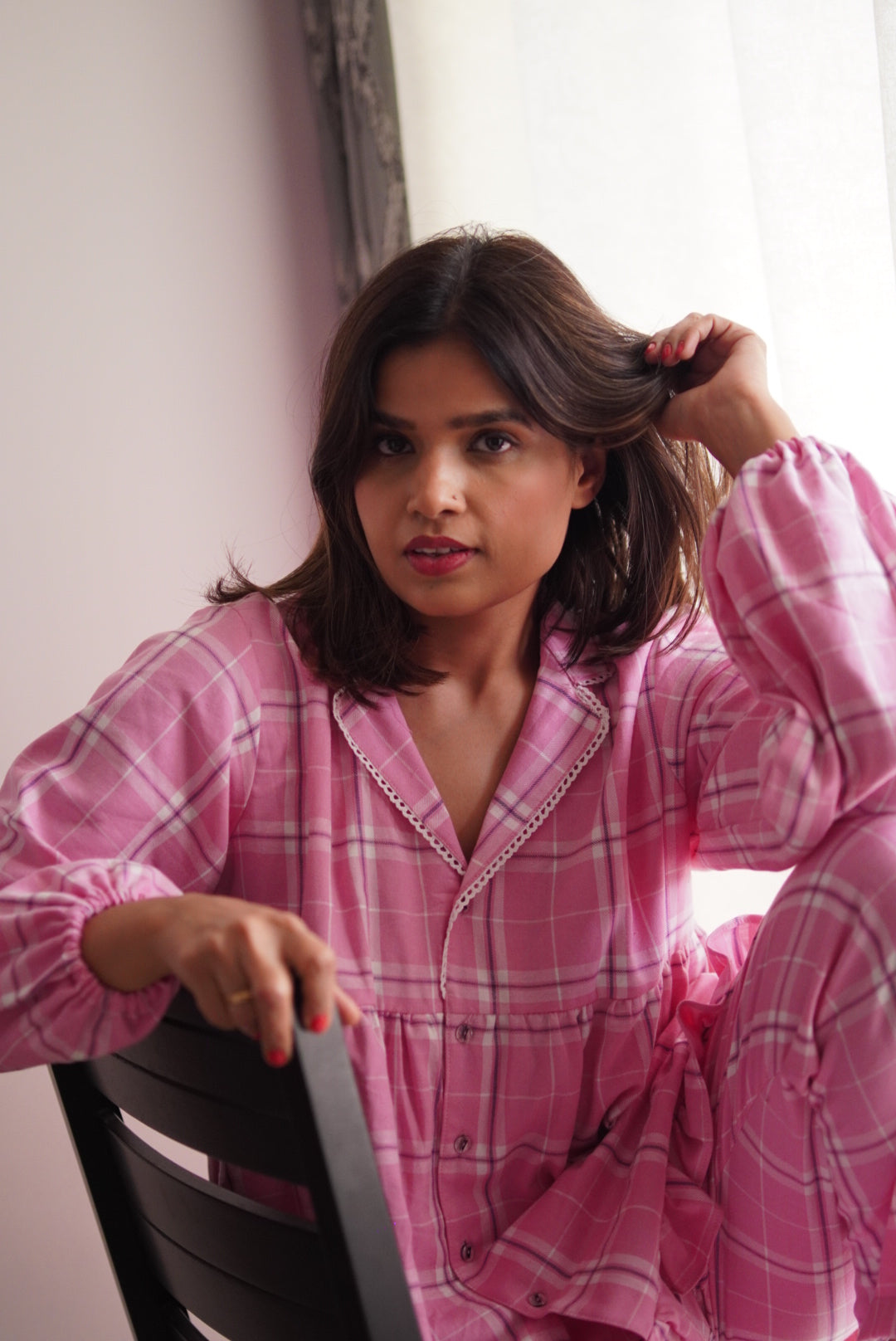 Cuddle – Pink Check Night Suit