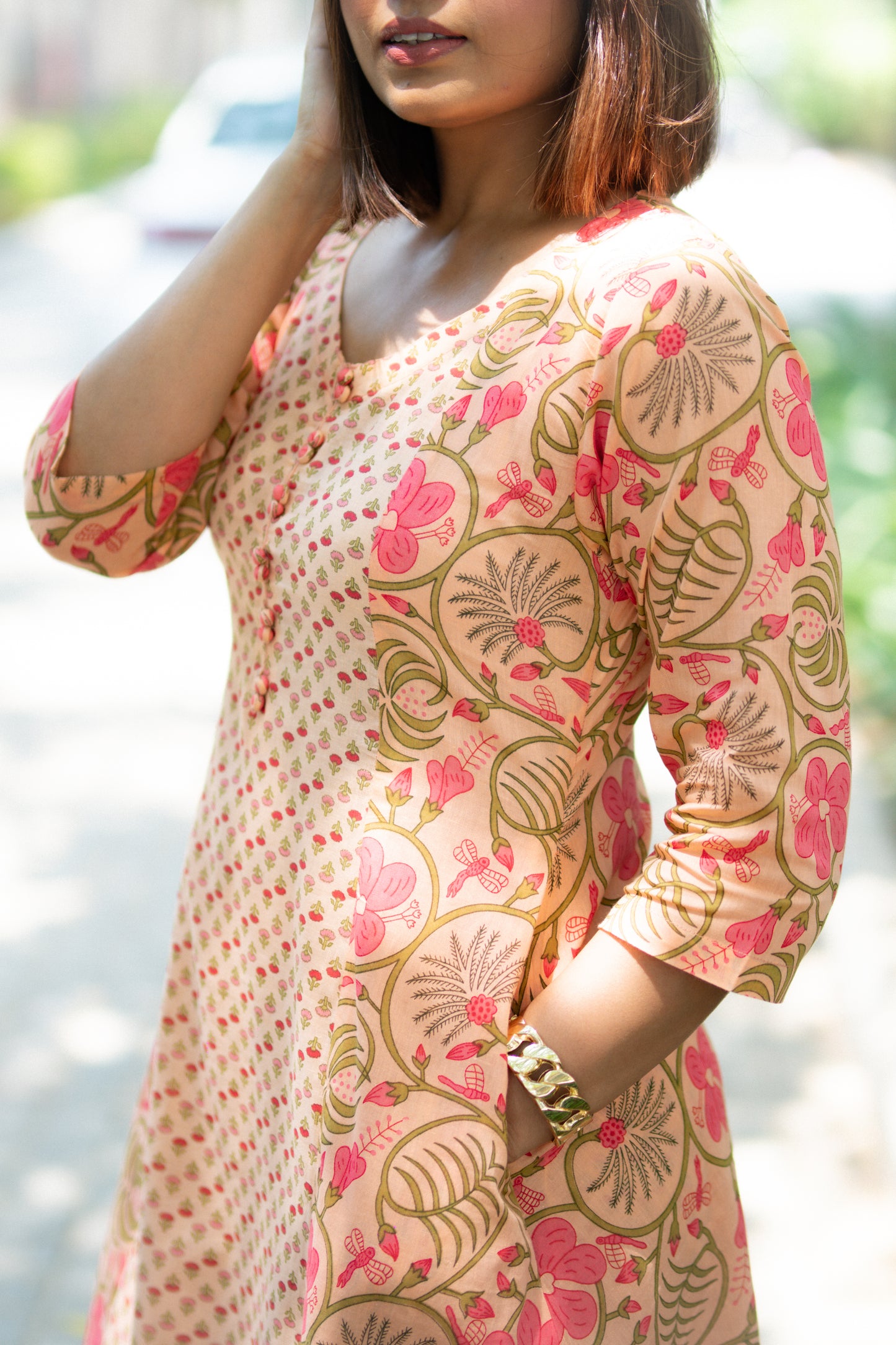 Peach Floral Kurta Set
