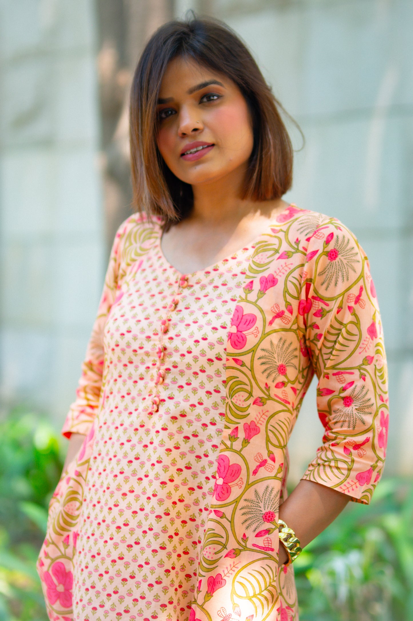 Peach Floral Kurta Set