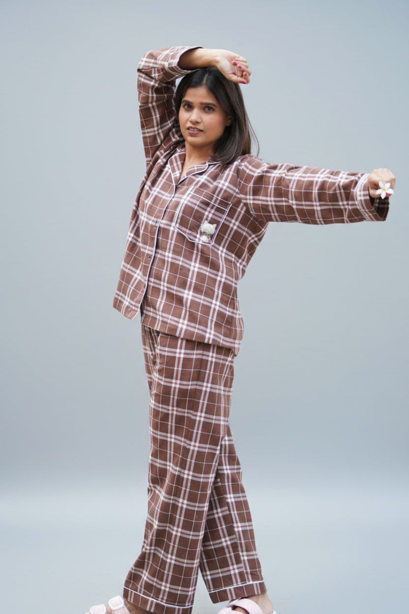Calm – Brown Check Night Suit