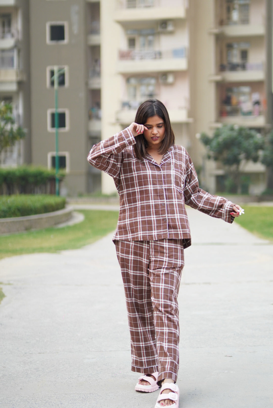 Calm – Brown Check Night Suit